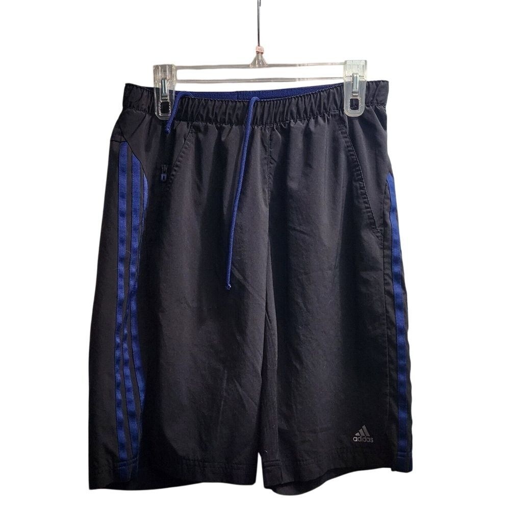 Adidas Athletic Shorts Black Blue Stripe Quick-Dry Drawstring Medium